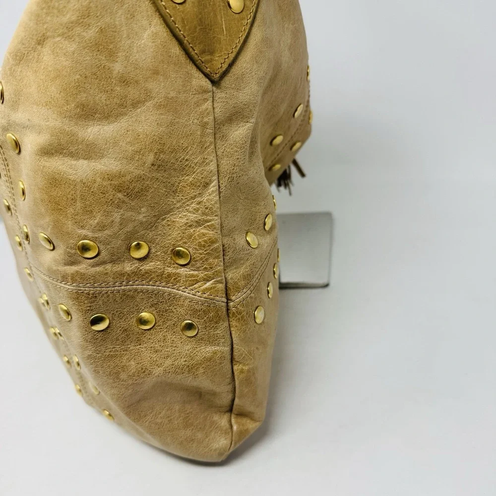 Sabina New York Brown Leather Hobo Bag Purse Handbag Studs‎ Braided Strap
